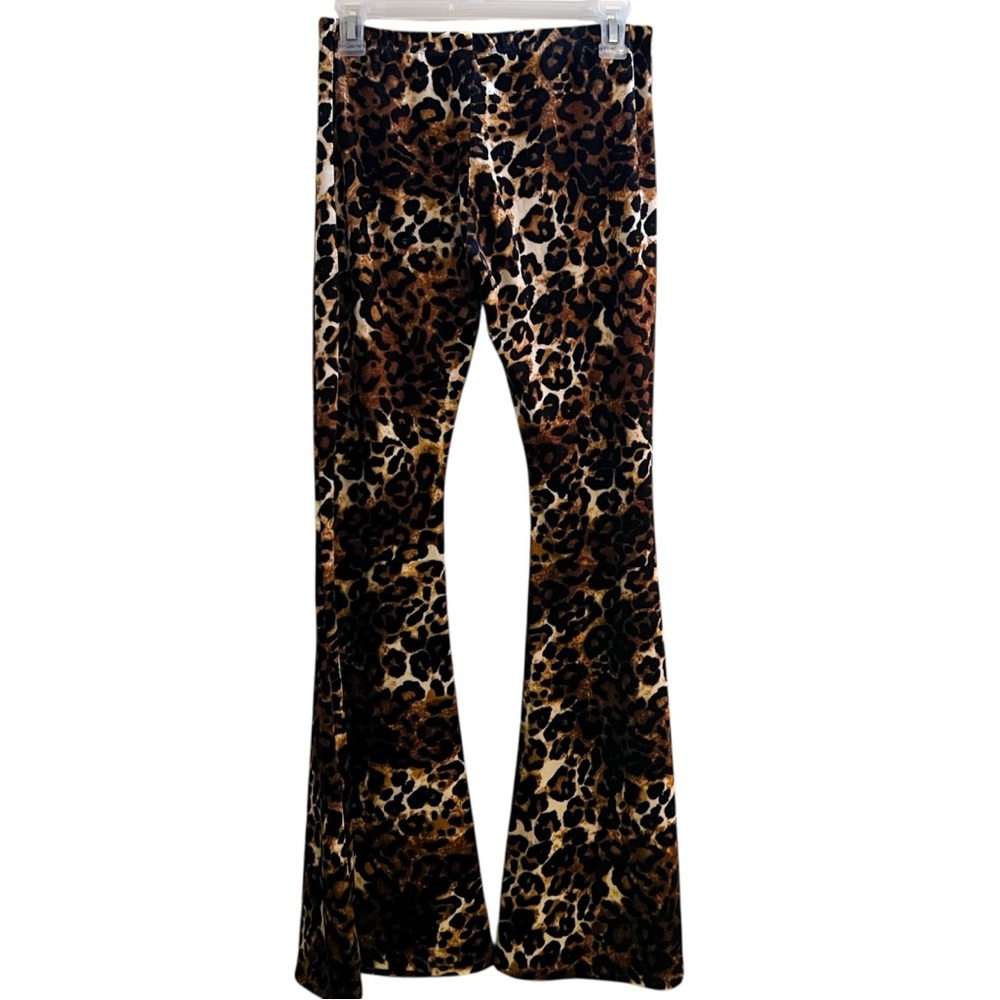 Women’s Leopard Print Velour Bell Bottoms - Picture 2 of 9
